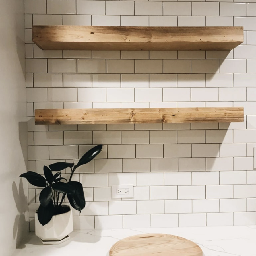 floating shelves, wall shelves, floating shelves kitchen, hardwood shelves, shelf organization, floating bookshelves, bookcase, affordable floating shelves, tiny home, tiny home solutions, tiny home builders, DIY tiny home